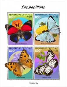 Chad - 2021 Butterflies, Claudina Agrias, Morpho - 4 Stamp Sheet - TCH210416a