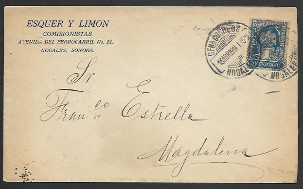 MEXICO SONORA 1914 1c on cover Nogales to Magdalena........................52823