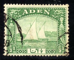 Aden 1937 KGV1 1/2 Anna Yellow Green Dhow SG 1 ( D104 )