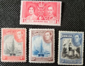 Bermuda, 1937-51, George VI, short sets, #115,118a,119,121a, SCV$3.30