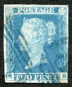 1841 2d Blue (NB) Blue 1844 Cancel Cat 1000 pounds