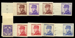 Monaco #151/158 (YT 154-166) Cat€240, 1937-39 Louis II, imperf. set of 14, ...