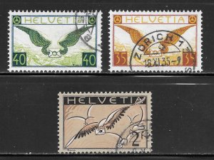 Switzerland Scott C13a-C15a Used NH - 1933 Allegory of Flight Grilled Gum Issues