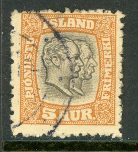 Iceland 1907 Two Kings Official 5a Brn Org & Gray Perf 13 Scott # O33 VFU D564