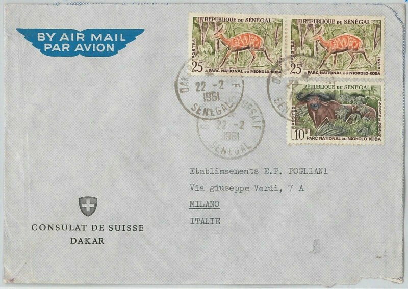 59358 - SENEGAL - POSTAL HISTORY: COVER to ITALY - 1961 - ANIMALS-