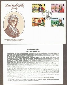 Isle of Man # 193 - 196 , Colonel Mark Wilks FDC - I Combine S/H