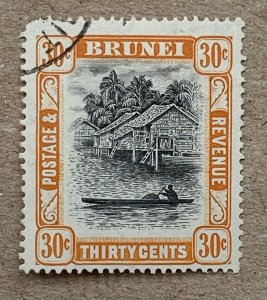 Brunei 1951 30c (Perf 14.5 x 13.5), used. Scott 71a,  CV $22.00.  SG 88b