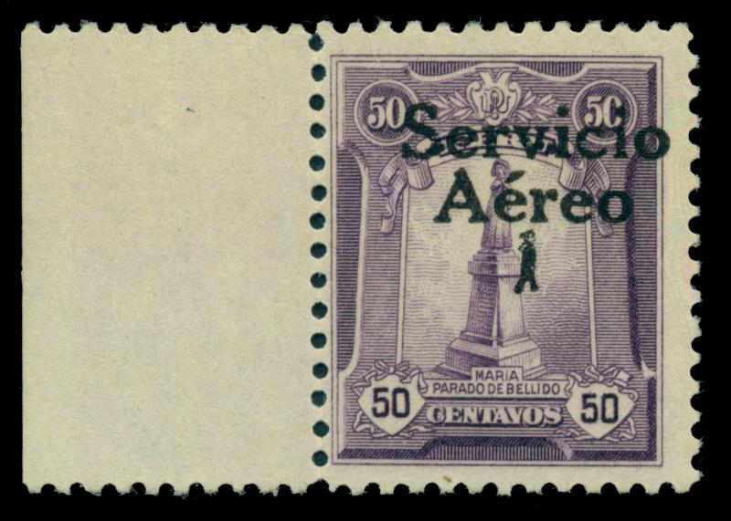 PERU 1927 AIRMAIL Overprinted  50c violet  Scott # C1 mint MLH - sheet border