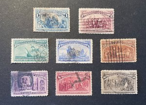 *Used partial set of Columbians, Scott #230-237, Fine/VF, catalog value $83