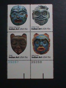 ​UNITED STATES-1980-SC# 1837a  AMERICAN FOLK ART-INDIAN MASKS MNH PLATE BLOCK