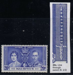 Mauritius, SG 251a, MLH, Line through Sword variety