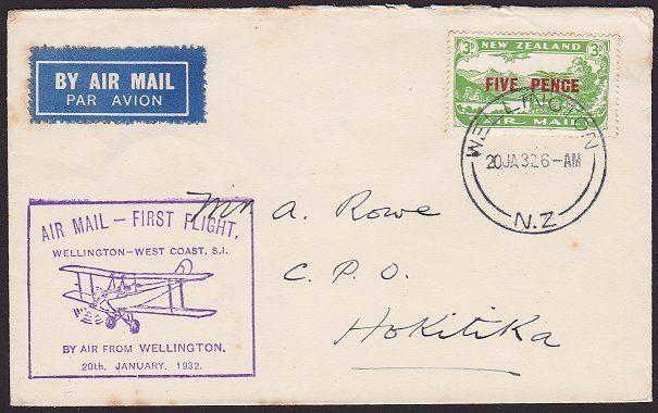 NEW ZEALAND 1932 West Coast survey flight cover Wellington to Hokitika......2381