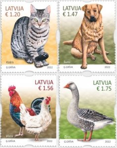 Latvia 2022 MNH Stamps Scott 1090-1093 Domestic Animals Birds Dog Cat Hen Goose