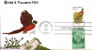 #1993 South Dakota Birds - Flowers Combo Slyter FDC