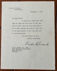 PRESIDENT FRANKLIN D ROOSEVELT SIGNED 1939 LETTER ON WHITE HOUSE STATIONARY