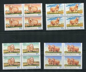 Australia 1136-1139 Sheep Blocks of 4 Stamps MNH 1989