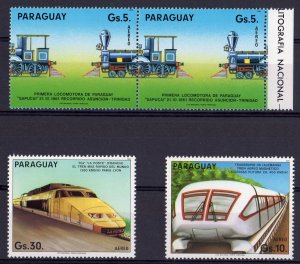 Paraguay 1985 Sc#C600a/602 TRAINS TGV (France) TRANSRAPID (GERMANY)  Set (3) MNH