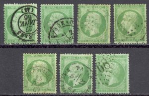 France Sc# 23 Used lot/7 1862-1871 5c Emperor Napoleon III