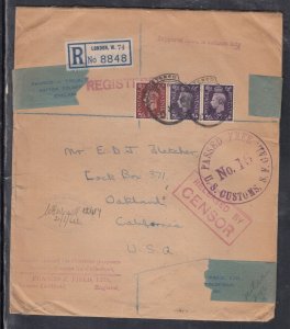 Great Britain - Jan 1941 London Registered  Packet to States