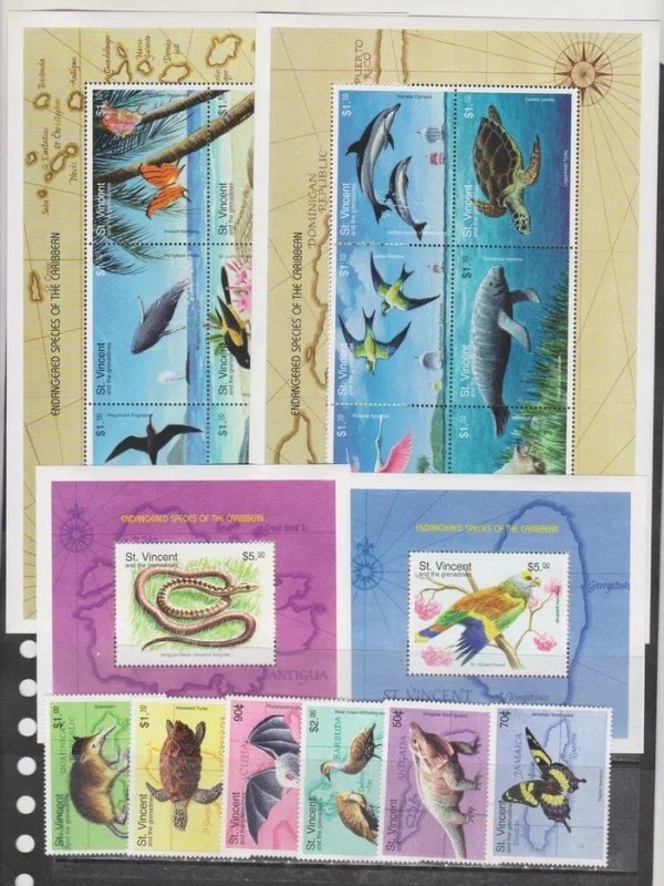 1998	St Vincent and Grenadines	turtles birds fish etc set+2klb+2s/s MNH	195