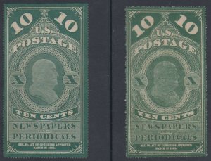 USA 1865-75 NEWSPAPER Sc PR3 GREEN & DARK GREEN SHADES FORGERIES UNUSED 