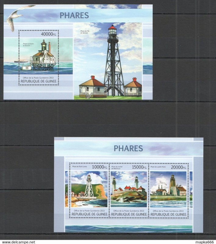 2013 Guinea Architecture Marine Life Birds Lighthouses Kb+Bl ** Stamps St1338
