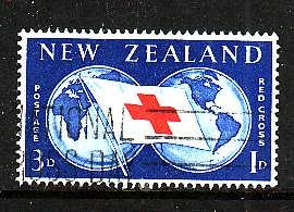 New Zealand-Sc#B56-used semi-postal set-Maps-Flags-Red Cross-1959-