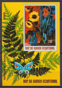 Wb473 Imperf 1977 Guinea Ecuatorial Flowers In Art Butterflies 1Bl Mnh