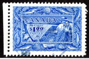 302 Scott - $1 Used, Fisherman, VF, (F is $15), Canada Postage Stamp