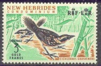 NEW HEBRIDES BR. 106 MNH 1965 $3.THICKET WARBLER BIRD CV$12.