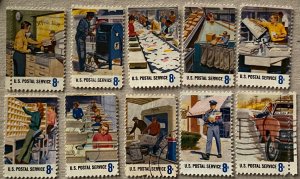 US #1489-1498 Used Singles (10) Postal people SCV $2.50