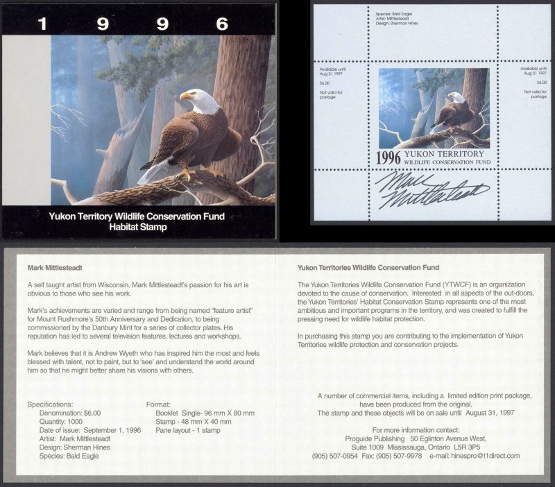Canada Sc# YW1a (SIGNED) Mint in folder 1996 Yukon Territory Conservation