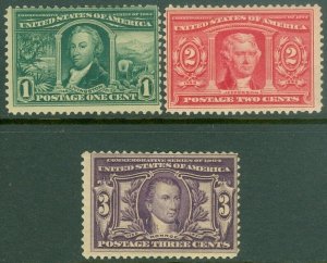 EDW1949SELL : USA 1904 Scott #323-25 Mint Original Gum. Sound. Catalog $110.00.