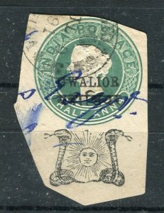 INDIA; GWALIOR 1890s- early QV Local used Postal Stationary PIECE