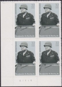 3121 Benjamin Davis Plate Block MNH