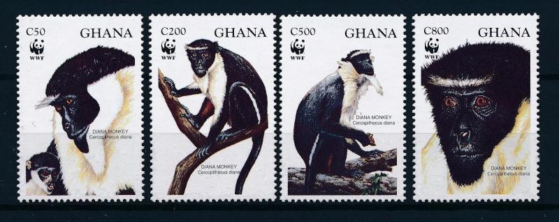 [53987] Ghana 1994 Wild animals Mammals WWF Monkeys MNH