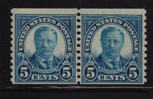 1924 Roosevelt 5c blue Sc 602 rotary coil pair MNH CV $7.50 (B3