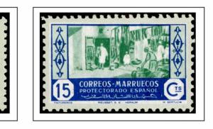 COLOR PRINTED SPANISH MOROCCO 1903-1955 STAMP ALBUM PAGES (45 illustrated pages)