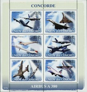 Concorde Stamp Airplane Airbus A380 G-BOAC F-BTSD S/S MNH #1925-1930