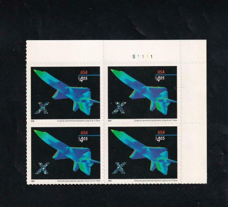 $4.05 Future Plane Priority Mail Plate Block/4, Sc #4018,MNH (13904)