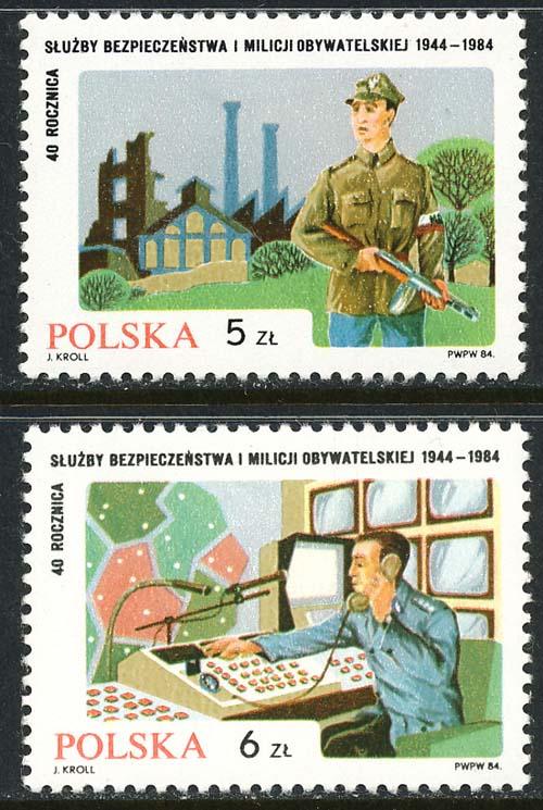 Poland 1984 Sc 2641-2 Polish Militia Control Center Stamp NH