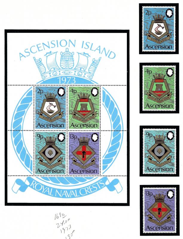 Ascension Is 166-69a MNH 1973 Royal Naval Crests