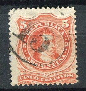 ARGENTINA; 1867 early classic Portrait issue fine used 5c. value Postmark 15