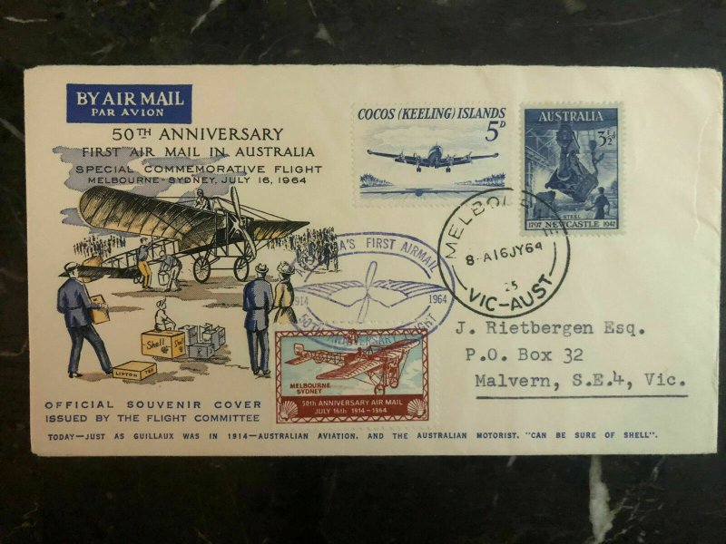 1964 Melbourne Australia First Flight Cover FFC 50th Anniversary