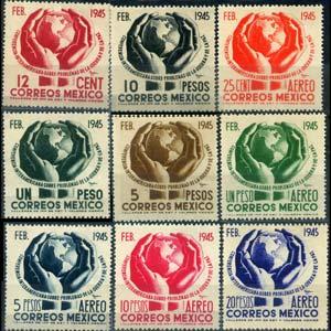 MEXICO 1945 - Scott# 792-5+C143-7(9) Conf Set of 9 LH fault