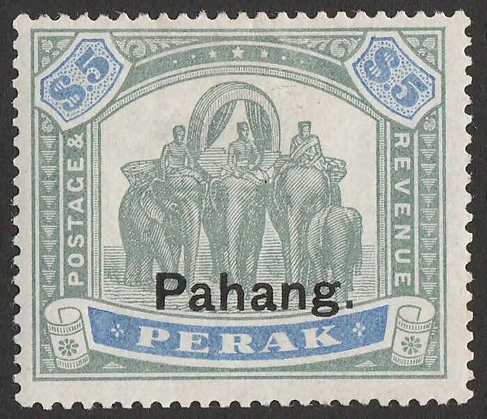 MALAYA - PAHANG 1898 Elephants $5. SG 24 cat £1700. Very rare top value