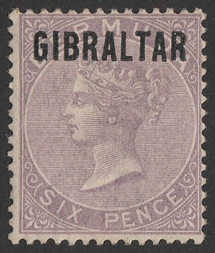 GIBRALTAR 1886 'GIBRALTAR' on QV Bermuda 6d lilac.