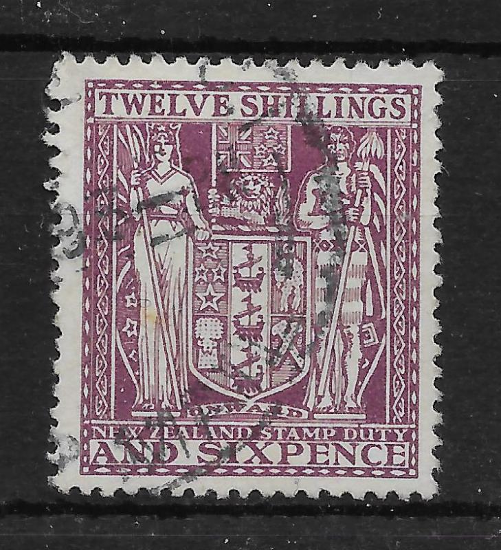 NEW ZEALAND SGF156 1935 12/6 DEEP PLUM ARMS USED