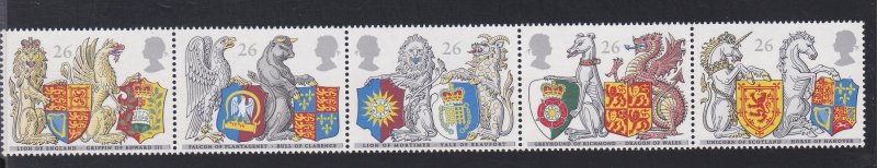 Great Britain # 1800a, Queens Beasts,  Strip of 5, NH, 1/2 Cat.