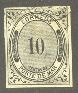 Mexico Scott JX10 UH - 1875 10c Porte de Mar Postage Due - SCV $30.00